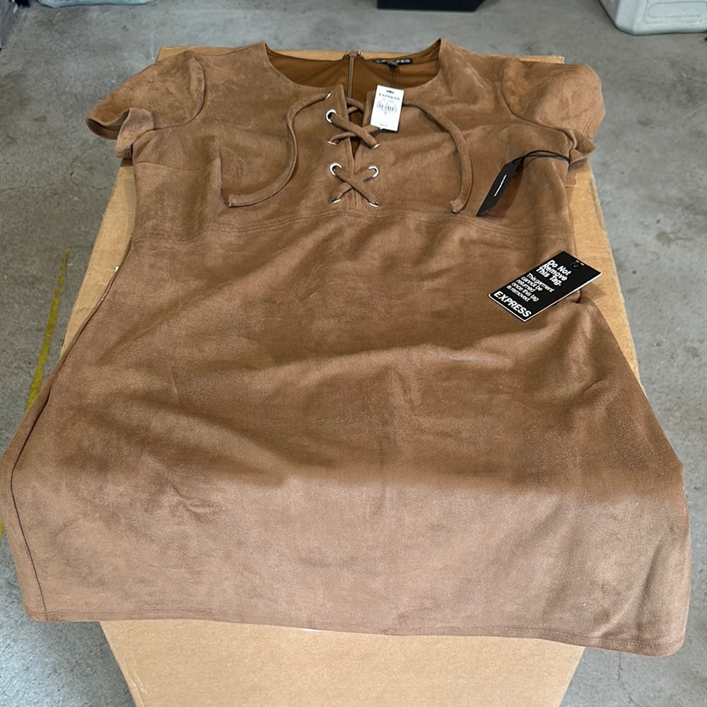 Express Brown Lace-Up Dress